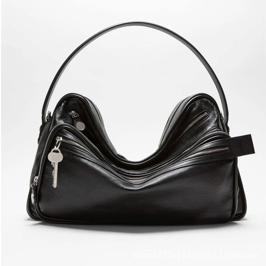 Swedish Niche Genuine Leather Zipper Pendant Underarm Women's Shoulder Bag