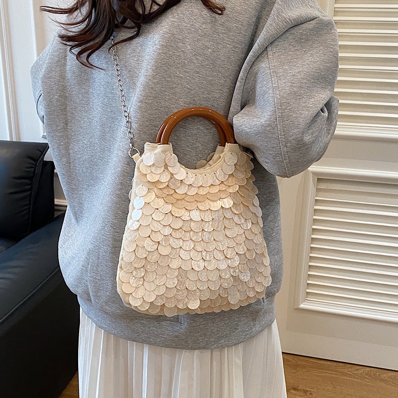 Fairy Handmade Shell Wooden Seaside Vacation Women's Messenger Bag
