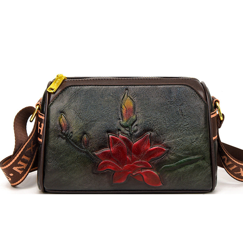 Women's Affordable Luxury Fashion Retro Chinese Ethnic Rune Carved Authentic Leather Women's Messenger Bag