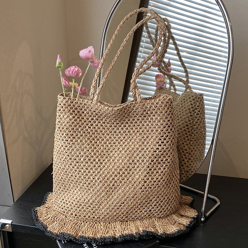 Capacity Skirt Straw Niche Hollow Out Woven Seaside Vacation Women's Shoulder Bag