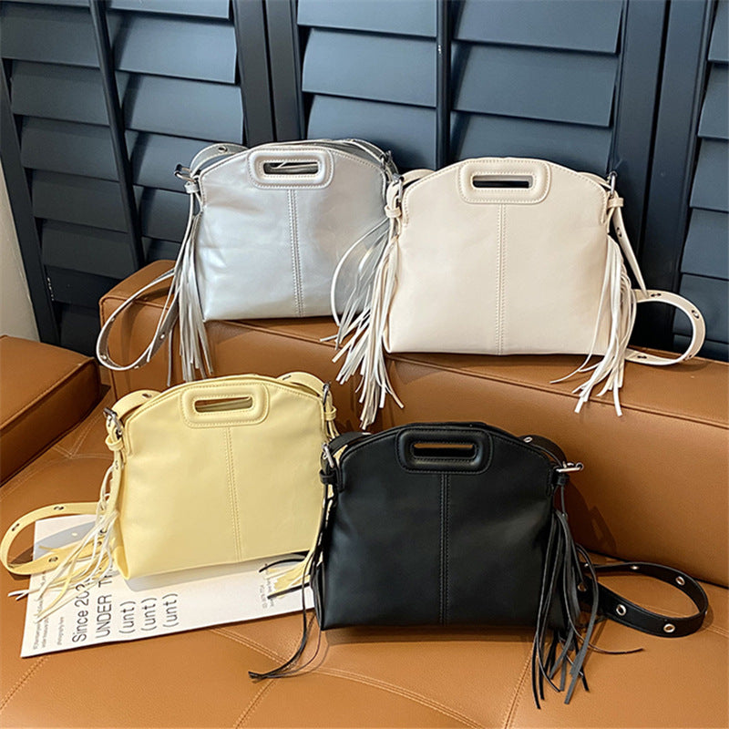 Fashion Commuter Western Style Soft Leather Solid Color Tassel Niche Women's Messenger Bag