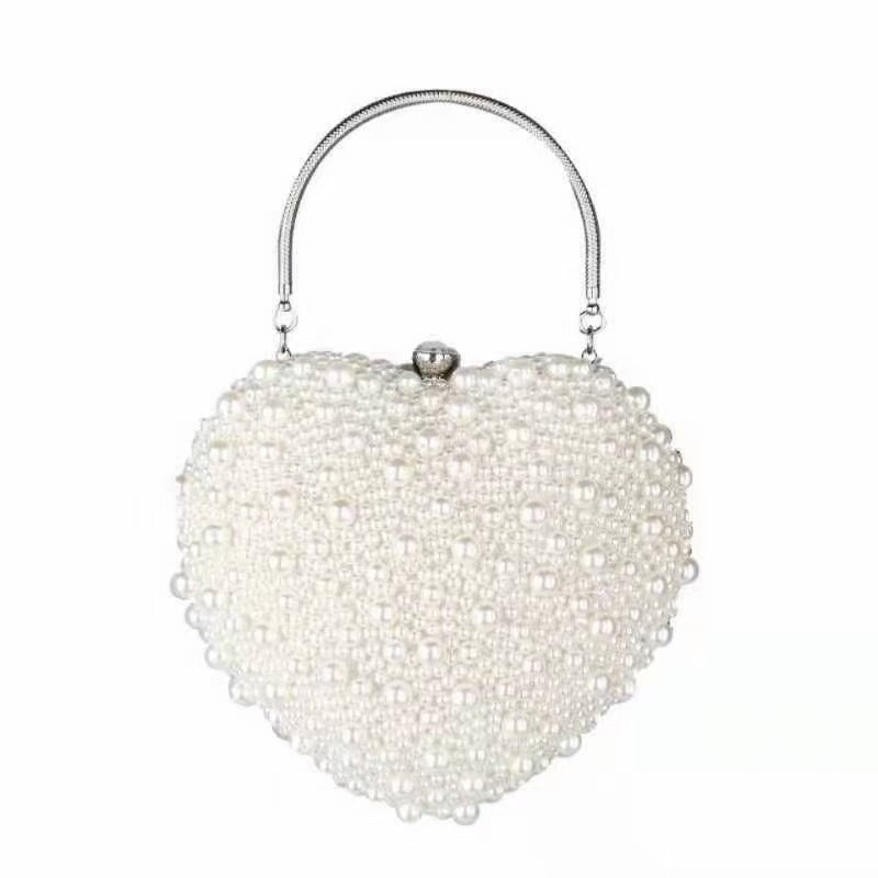 Women's Pearl Style Heart-shaped Fashion Clutch Single Dinner Bag