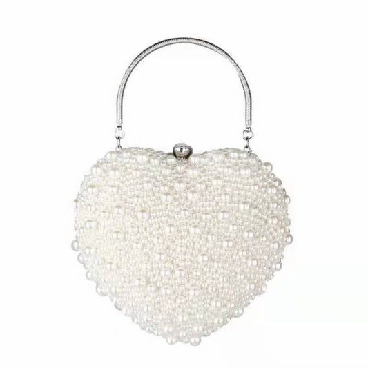 Women's Pearl Style Heart-shaped Fashion Clutch Single Dinner Bag