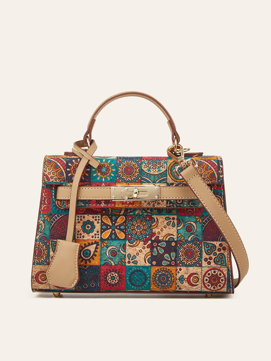 Women's Ethnic Print Large Capacity Portable Commuter Cork Women's Handbag