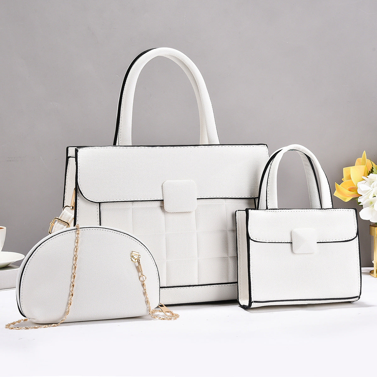 Plaid Stitching Three-piece Large Capacity Versatile Bags
