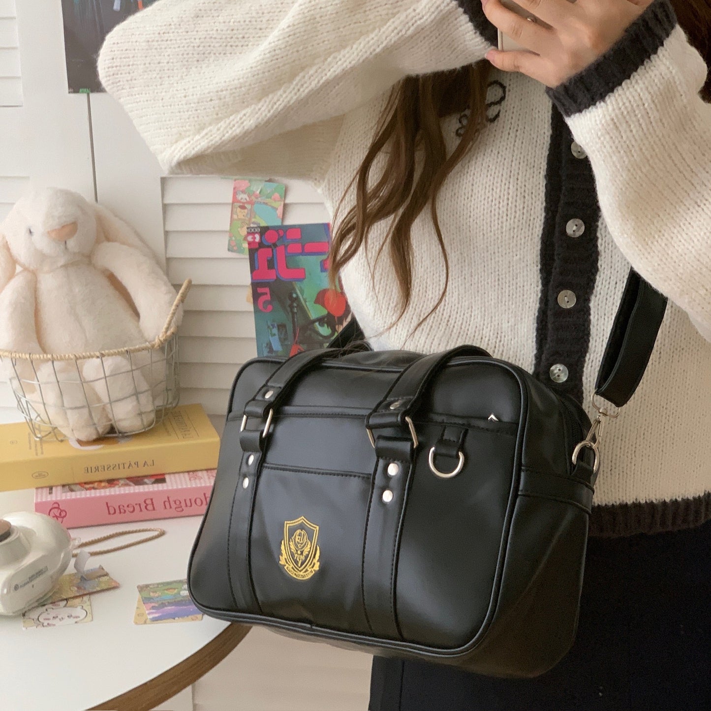 Style Large Capacity Retro Simple Uniform Preppy Shopping Shoulder Bags