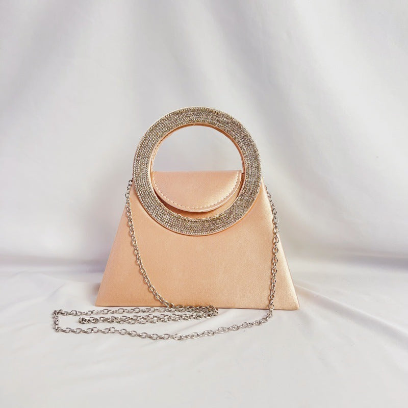 Round Water Diamond Banquet Silk Satin Trapezoidal Hand Dinner Bag