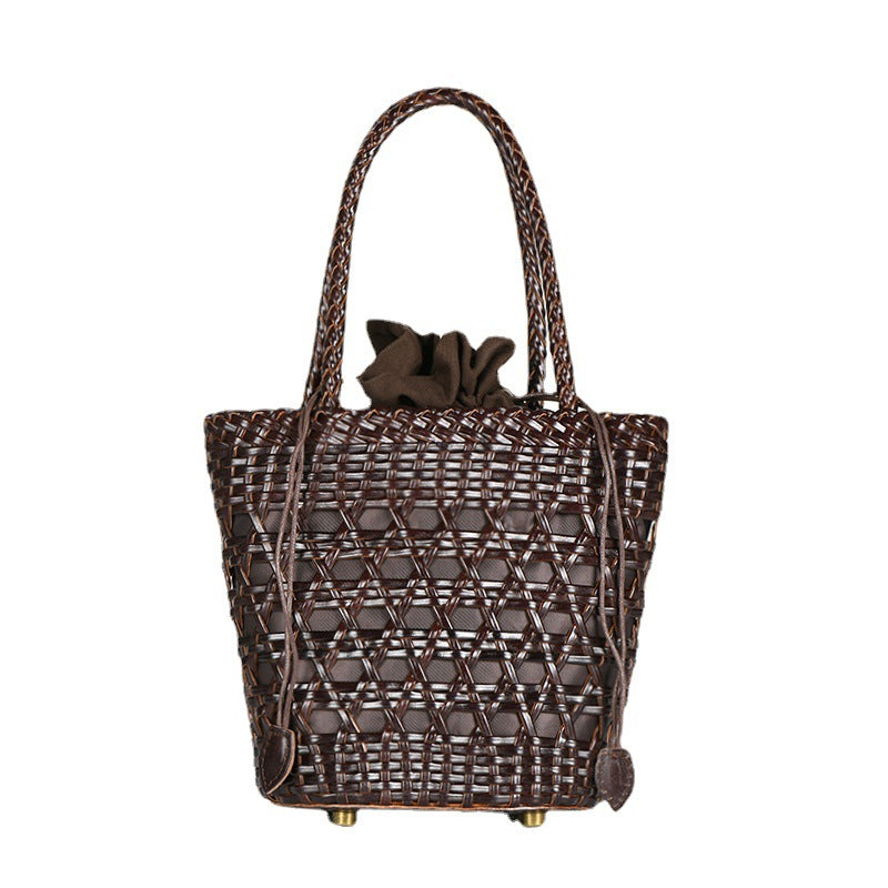 Hand-woven Authentic Leather Hollow Out Vegetable Basket Personality Women's Messenger Bag