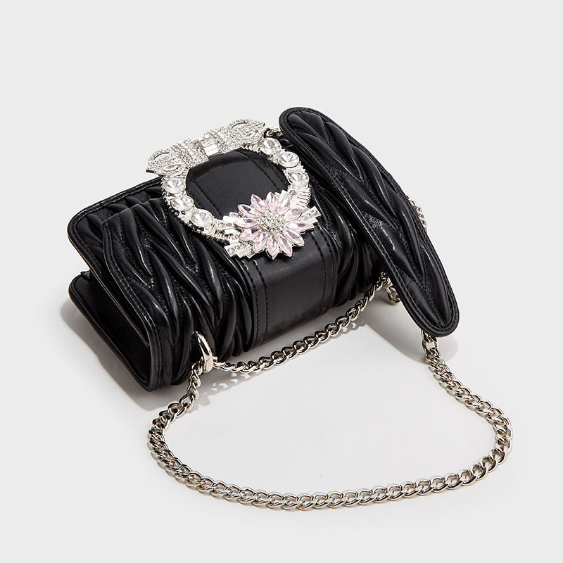 Women's Diamonds Pleated Diamond Pattern Chain Genuine Leather Women's Shoulder Bag