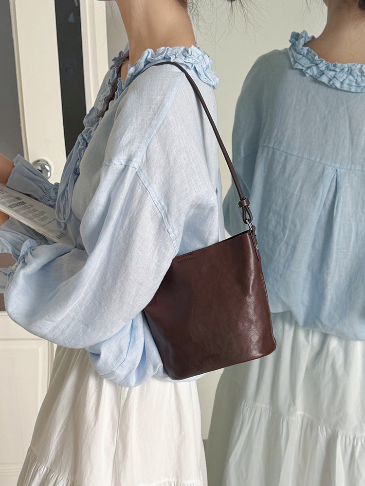 Women's Genuine Leather Minimalist Retro Style First Layer Vegetable Women's Shoulder Bag