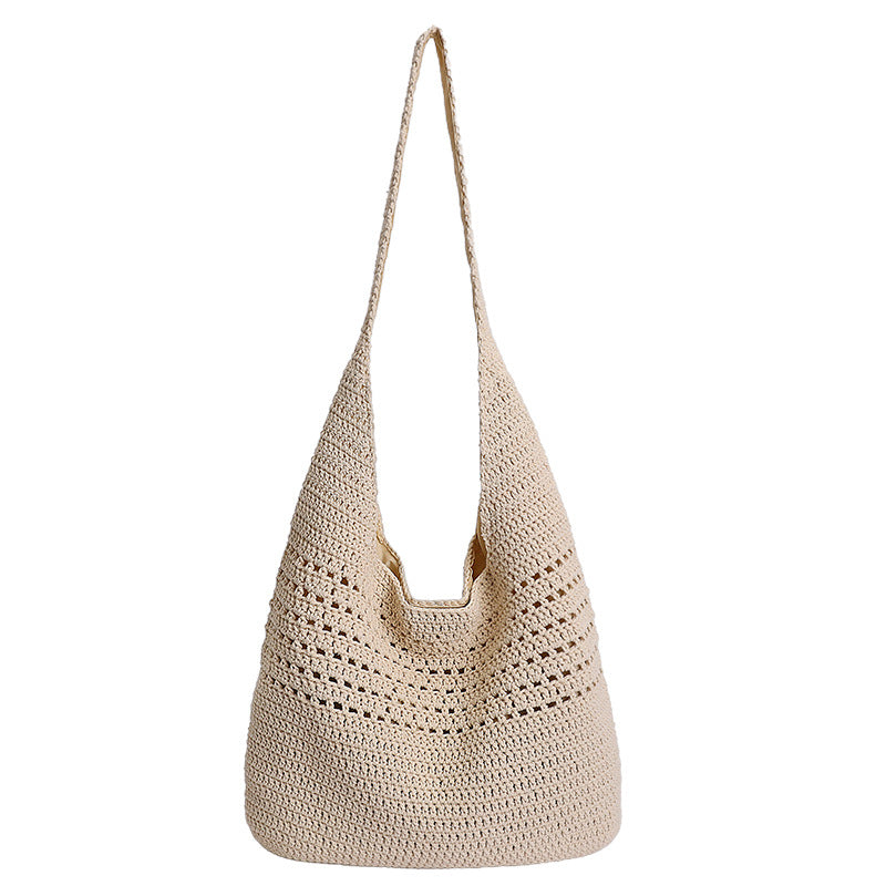 Women's Style Cotton Thread Woven Hollow Large Capacity Tote Bag