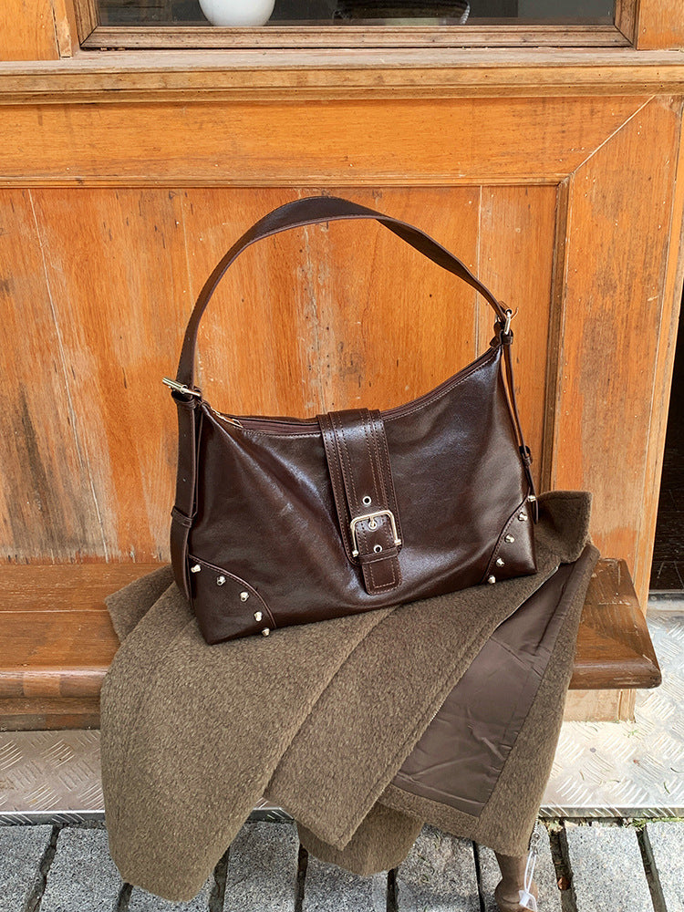 Retro Minority High-grade Rivet Underarm Portable Tote Bags
