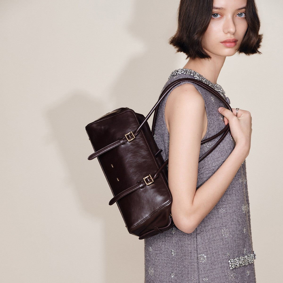 Boston Long Oil Calfskin Underarm Medium Women's Shoulder Bag