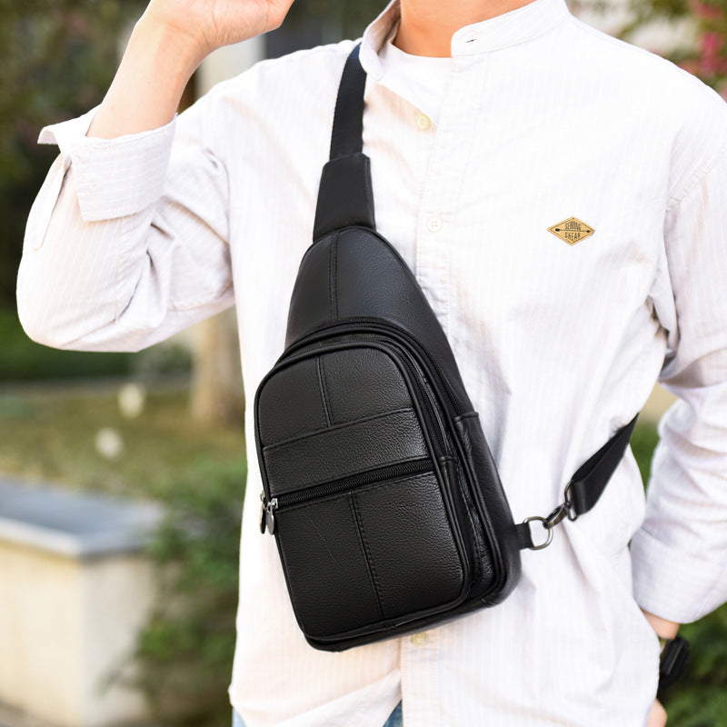 Men's Genuine Leather First Layer Cowhide Large Men's Chest Bag