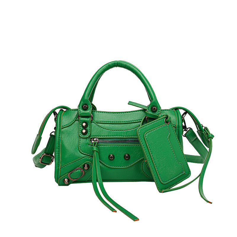 Women's Rivet Oil Leather Motorcycle Fashion Trendy Small Square Bag