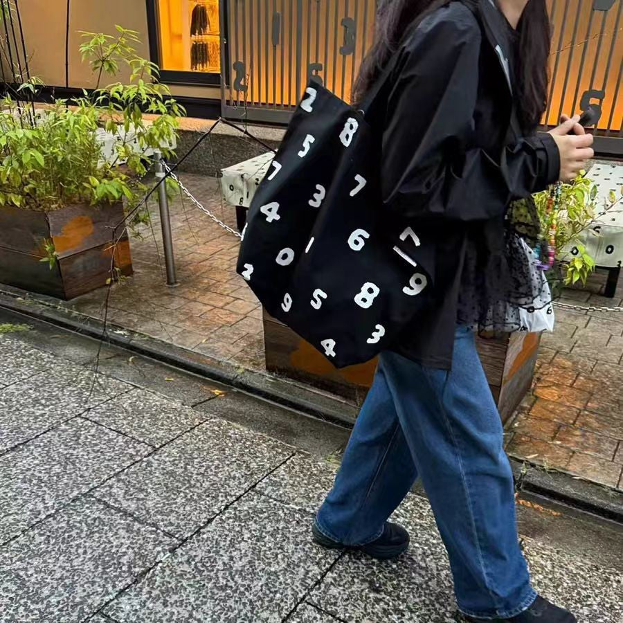 Women's Commuter Fashion Numbers Trendy Canvas Large Capacity Environmentally Friendly Shoulder Bags