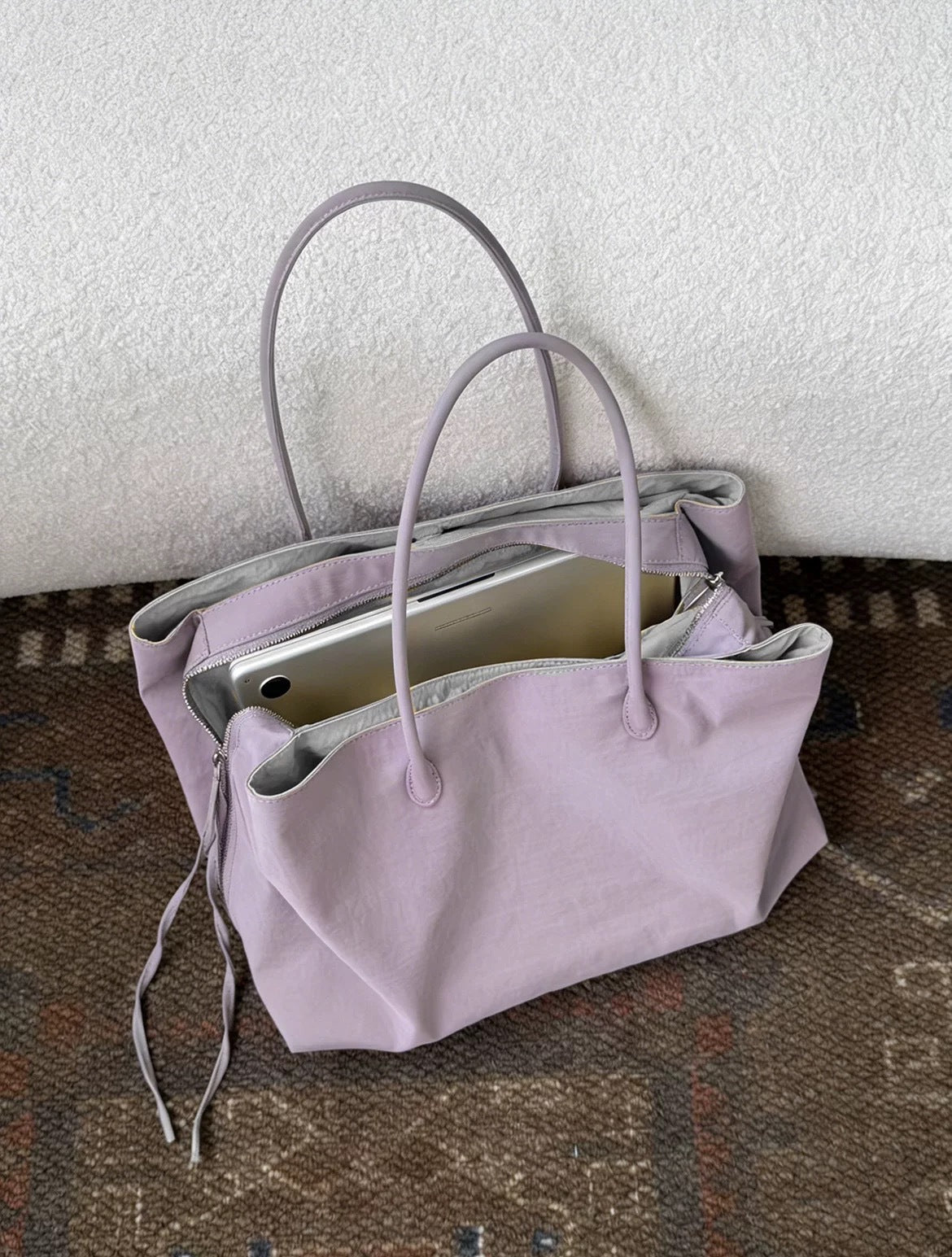 Large Capacity Commuter Korean Style Gray Yellow Contrast Color Tote Bags