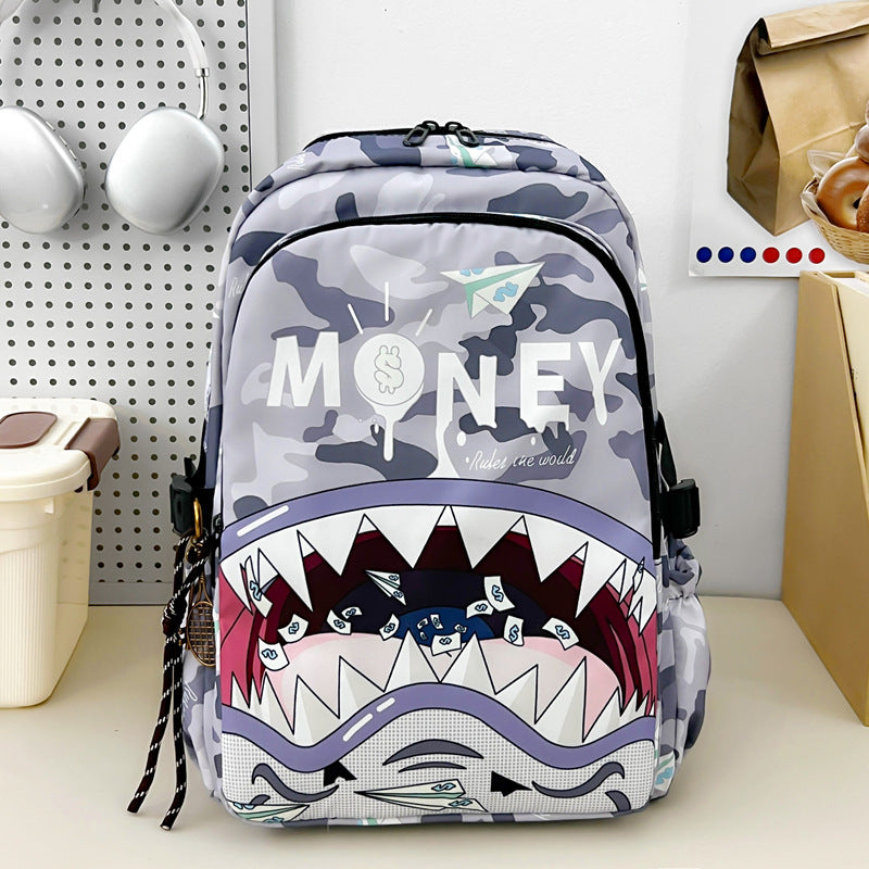 Shark Head Personality Cartoon Printed Early College Student Schoolbag