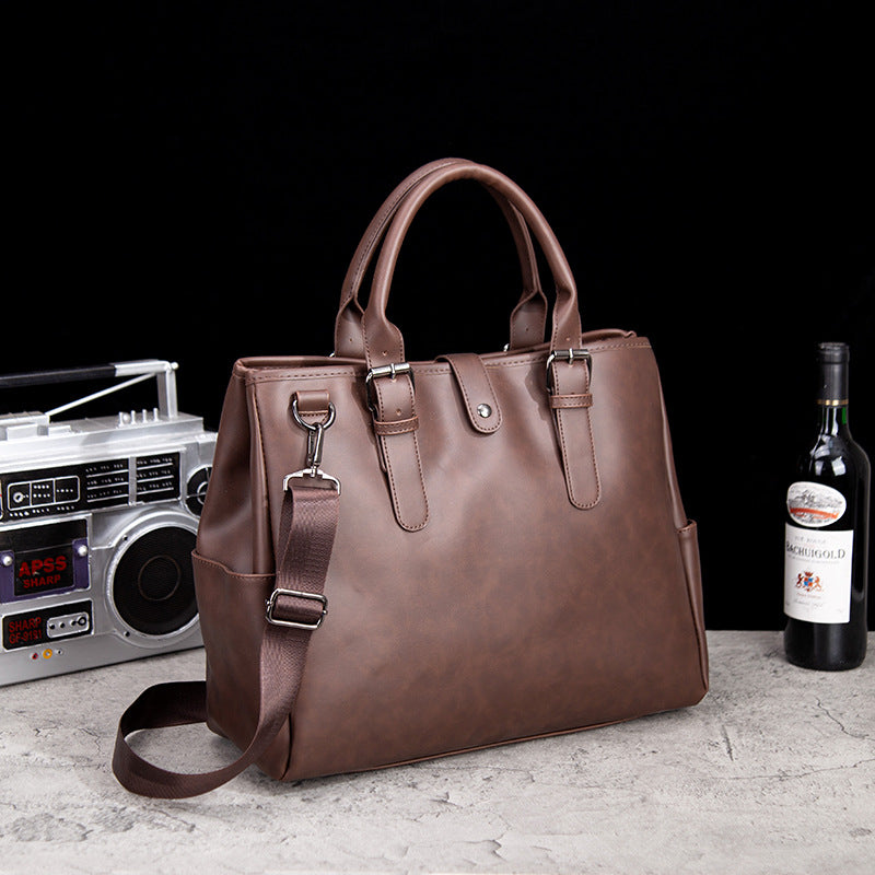Men's Large Capacity Business Commute Retro Crazy Horse Bags