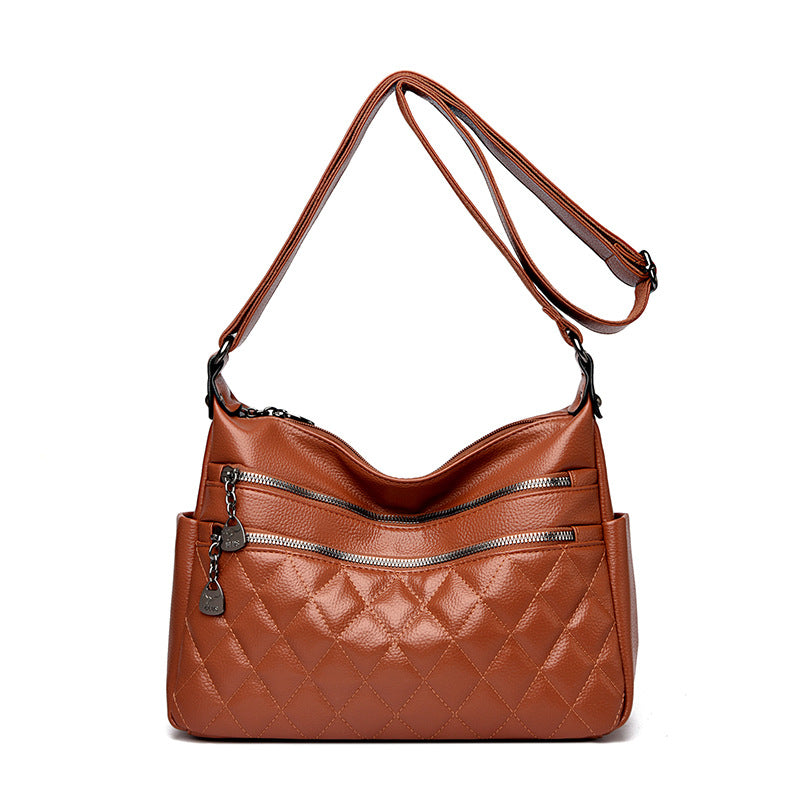 Women's Leather Fashion Diamond Trendy Large Capacity Shoulder Bags
