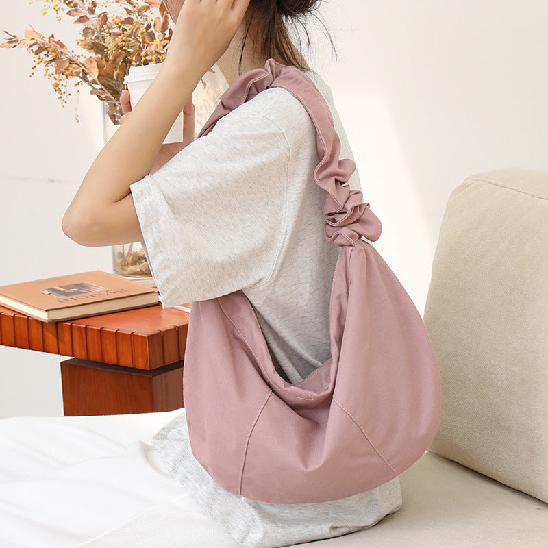 Women's Leisure Artistic Dumpling Fashion Pleated Mori Style Drawstring Women's Messenger Bag