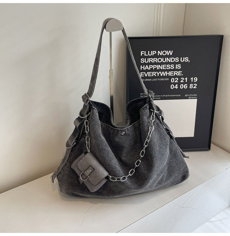 Women's Denim Large Capacity Chain Jeans Fashion Tote Bags