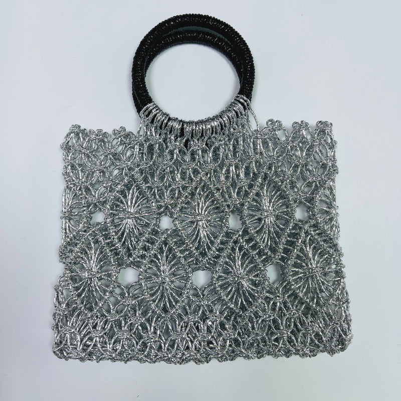 Women's Korean Style Straw Handmade Woven Metallic Yarn Women's Shoulder Bag