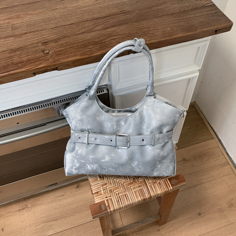 Spring High-grade Light Blue Locomotive Style Korean Exquisite Fashion Women's Shoulder Bag