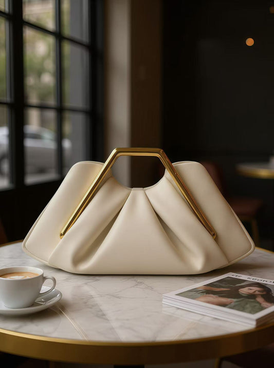 Women's Western Style Pleated Cloud Vintage Frame Clutch Winter Dinner Bag