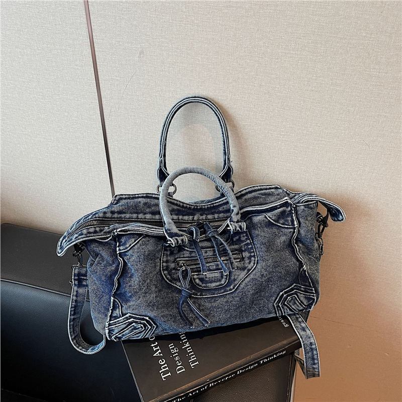 Women's Denim Motorcycle Niche Large Capacity Portable Distressed Texture Sweet Women's Handbag