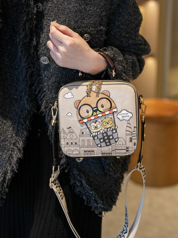 Women's Boston Pillow Cartoon Cute Bear Commute Small Square Bag