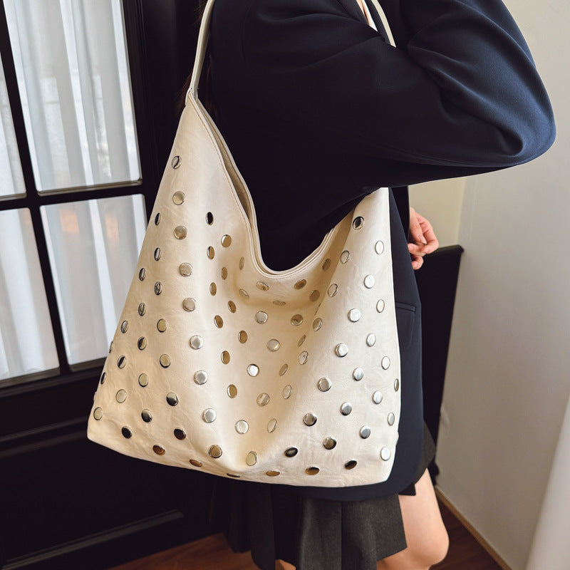 Women's Rivet Trendy Locomotive Style Fashionable Large Women's Shoulder Bag