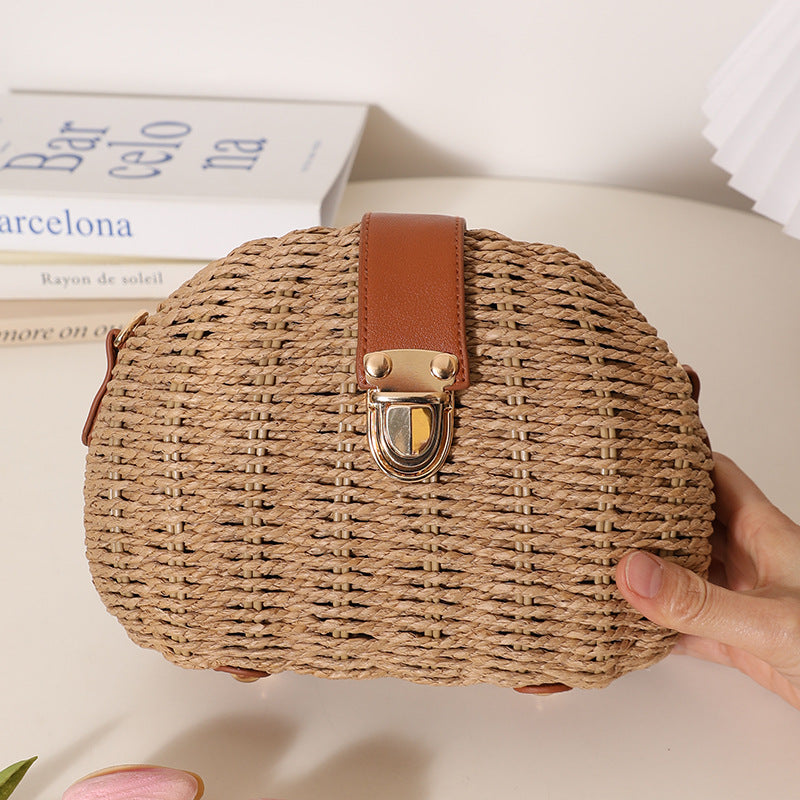Straw Single Solid Color Woven Rattan Weave Seaside Vacation Women's Messenger Bag