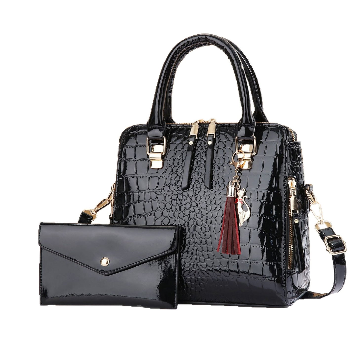 Women's Crocodile Pattern Mother Large Capacity Tassel Pendant Bags
