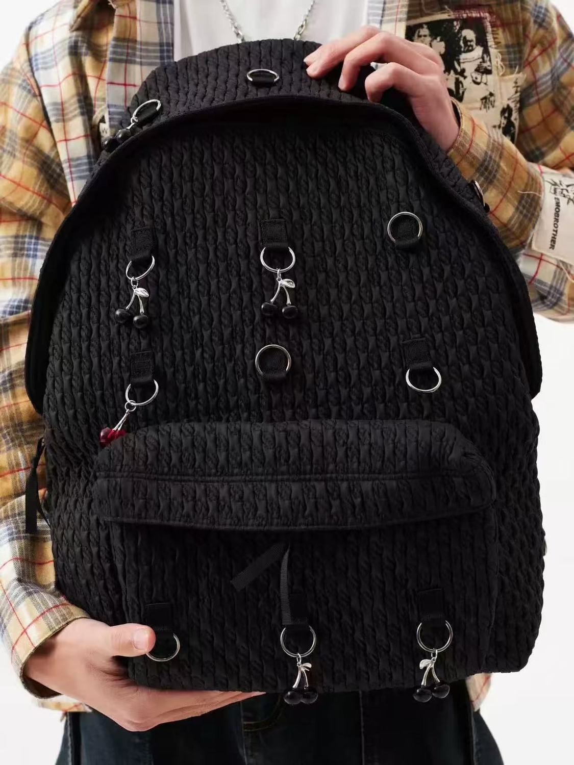 Sier Hoop Heng Cotton Black Large Capacity Niche Commuter Leisure Backpack