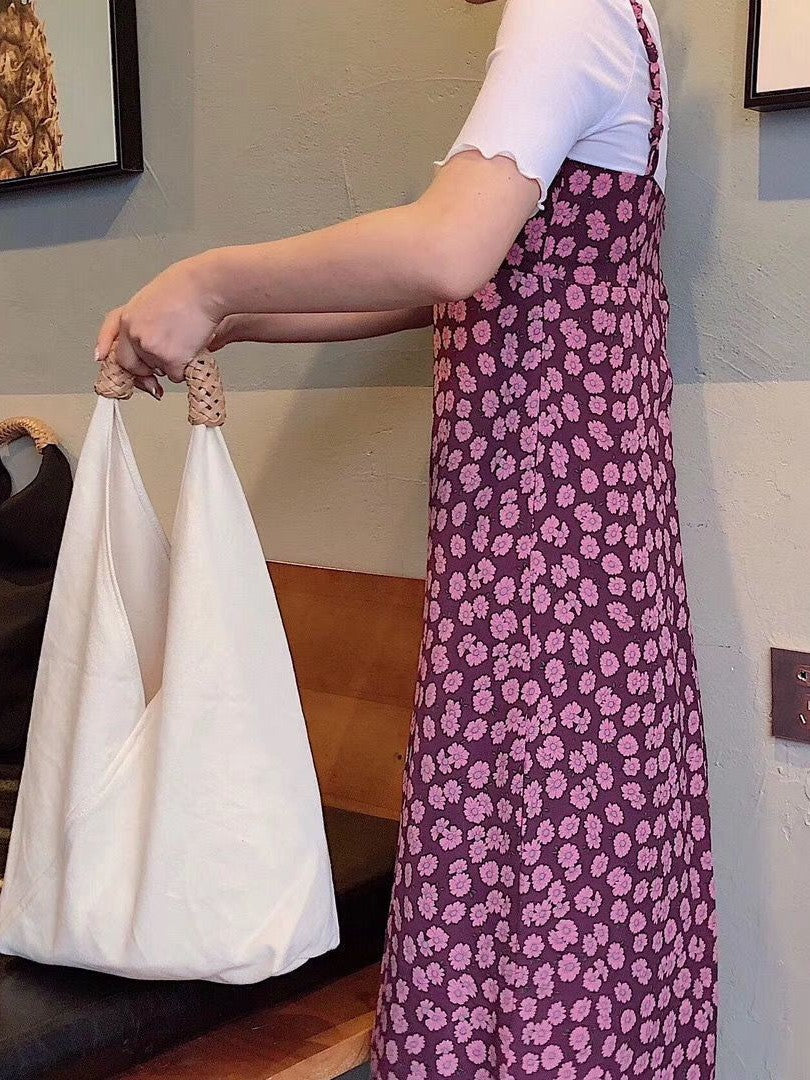 Plant Dyed Canvas Woven Triangle Wood Rubbing Style Fresh Tote Bag
