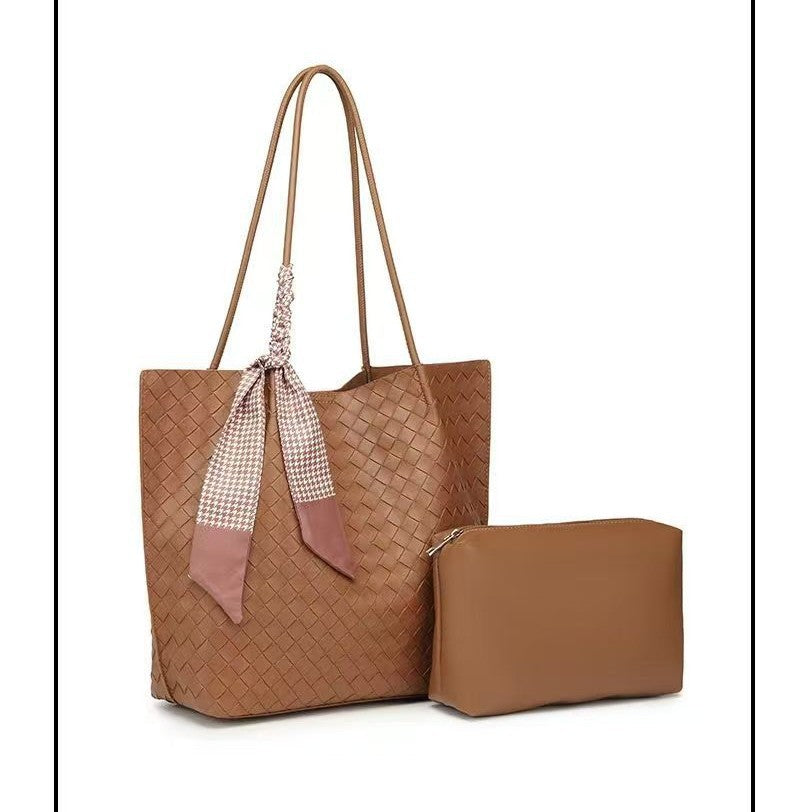 Women's High-grade Large Capacity Woven Genuine Leather Tote Bag
