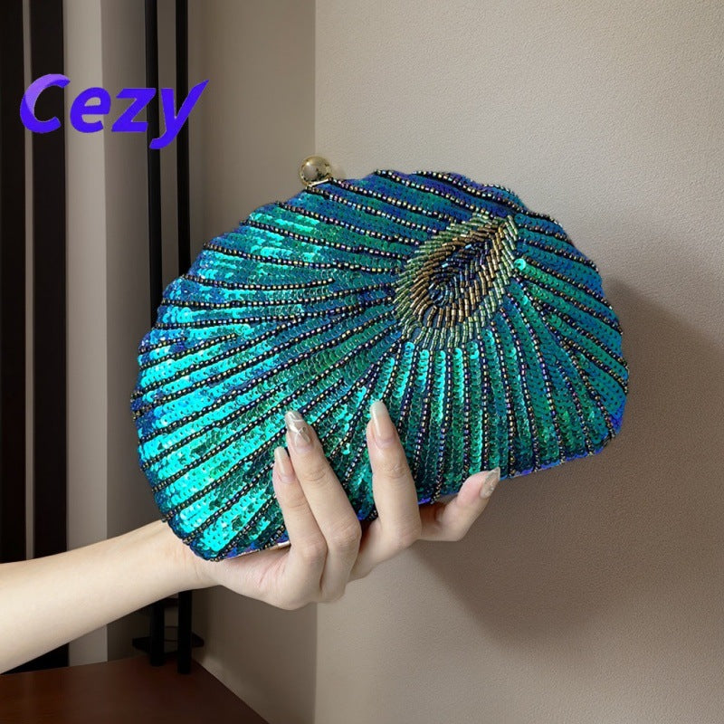 Style Peacock Sequined Embroidery Cheongsam Formal Dress One Dinner Bag