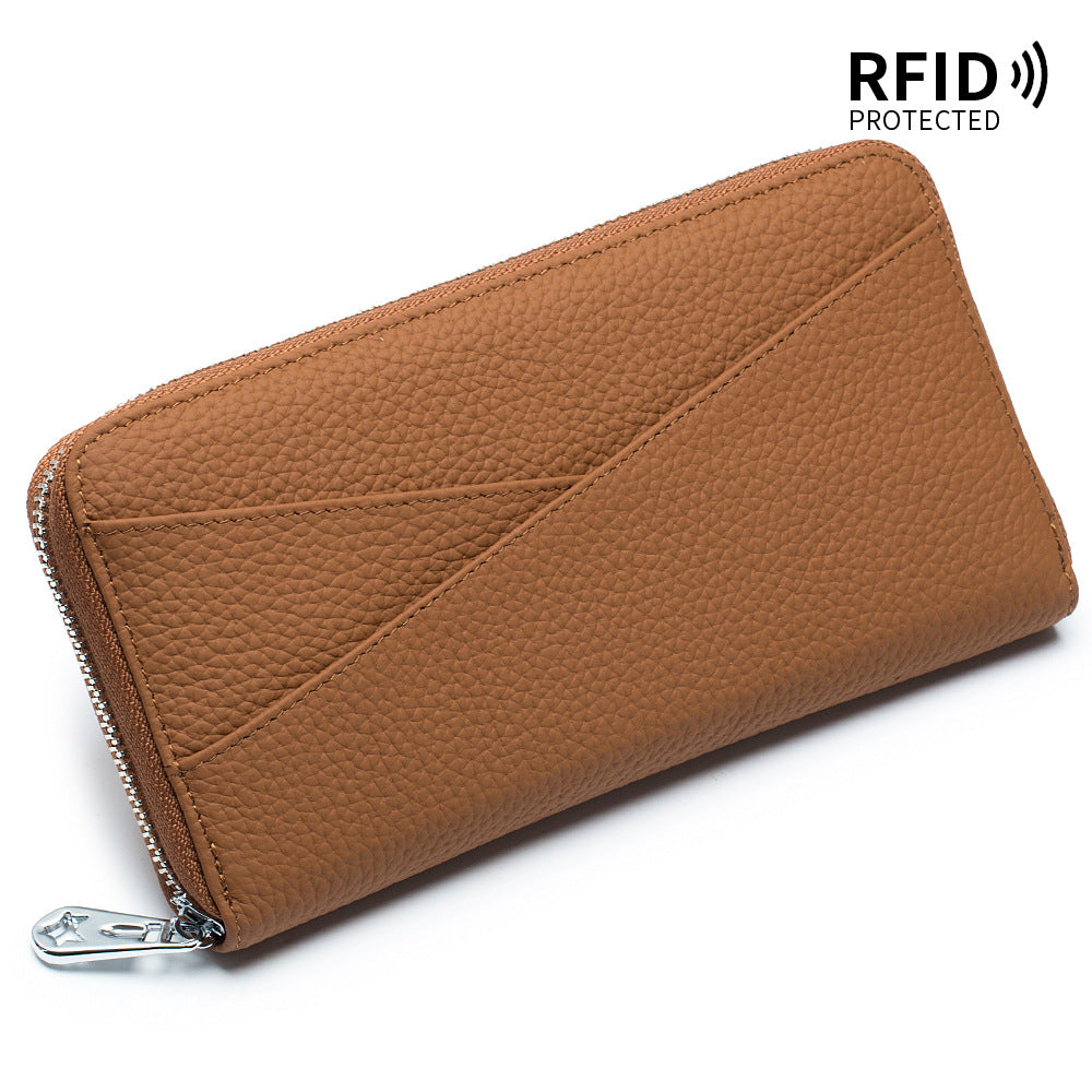 Women's Long Large Capacity First Layer Cowhide Expanding Genuine Leather Fashion Card Holder