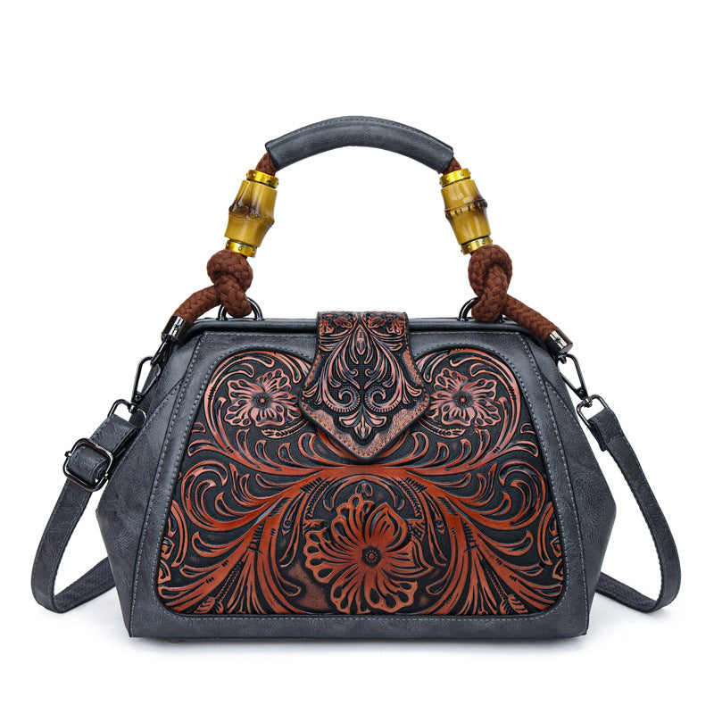 Women's Retro Contrast Color Wooden National Fashion Handle