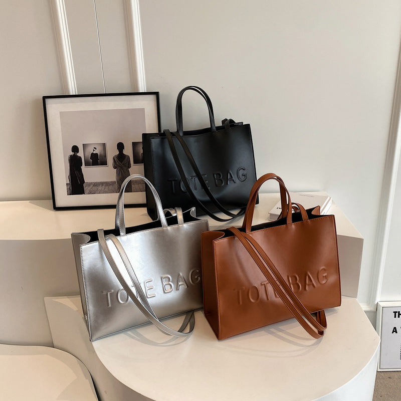 Women's Large Capacity Totes Simple Texture Portable Bags