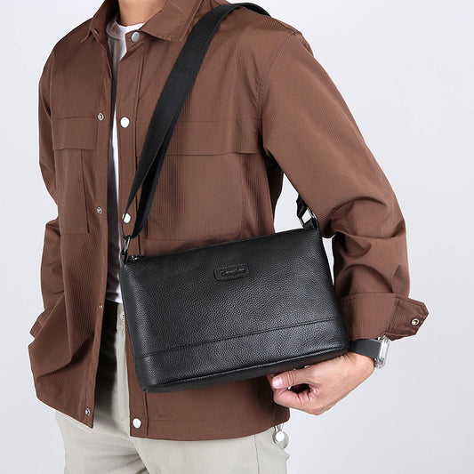 Men's Cowhide Triple Zipper Large Capacity Genuine Leather Bags