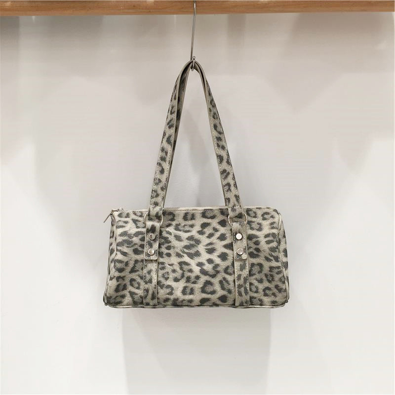 Cabinet High-grade Sense Niche Vintage Leopard Print Portable Bowling Fashion Women's Shoulder Bag