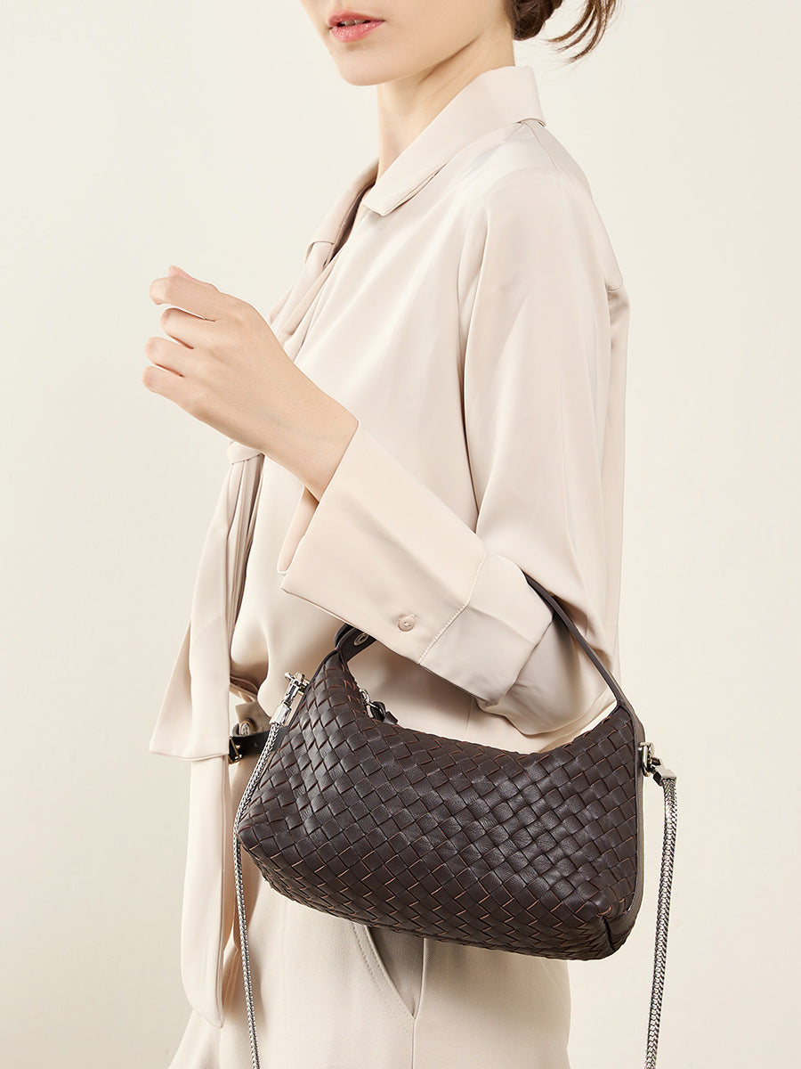 Authentic Leather Weave Dumpling Sheepskin Chain Female Pillow Women's Handbag