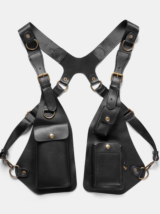 Men's Retro Mobile Leather Strap Vest Underarm Men's Chest Bags