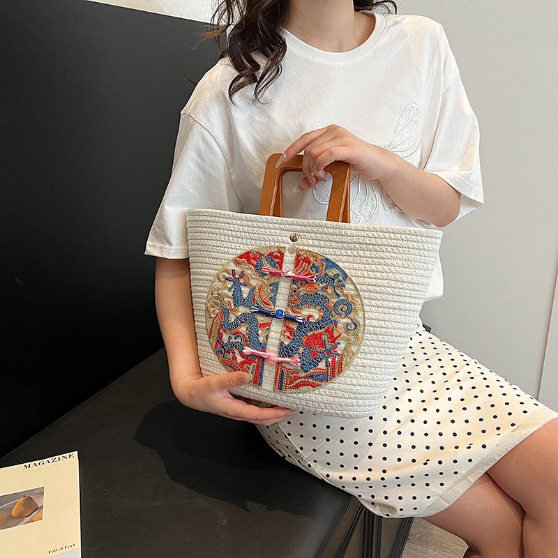 Women's Chinese Style Straw Big Fashion Woven Seaside Holiday For Handbags