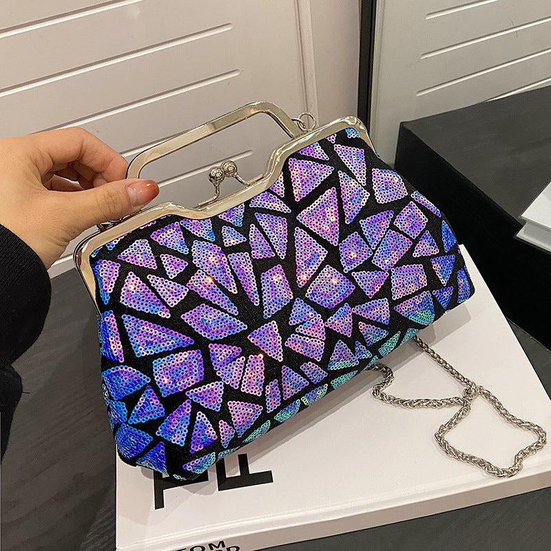 Women's Textured Sequin Colorful Niche Chain Coin Purses