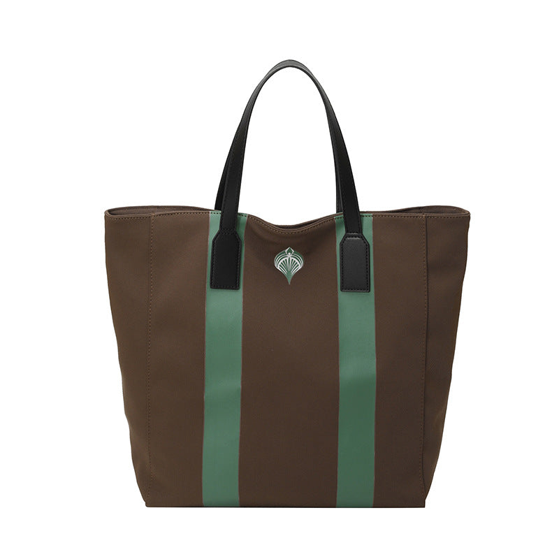 Style Contrast Color Striped Large Capacity Nylon Leisure Tote Bag