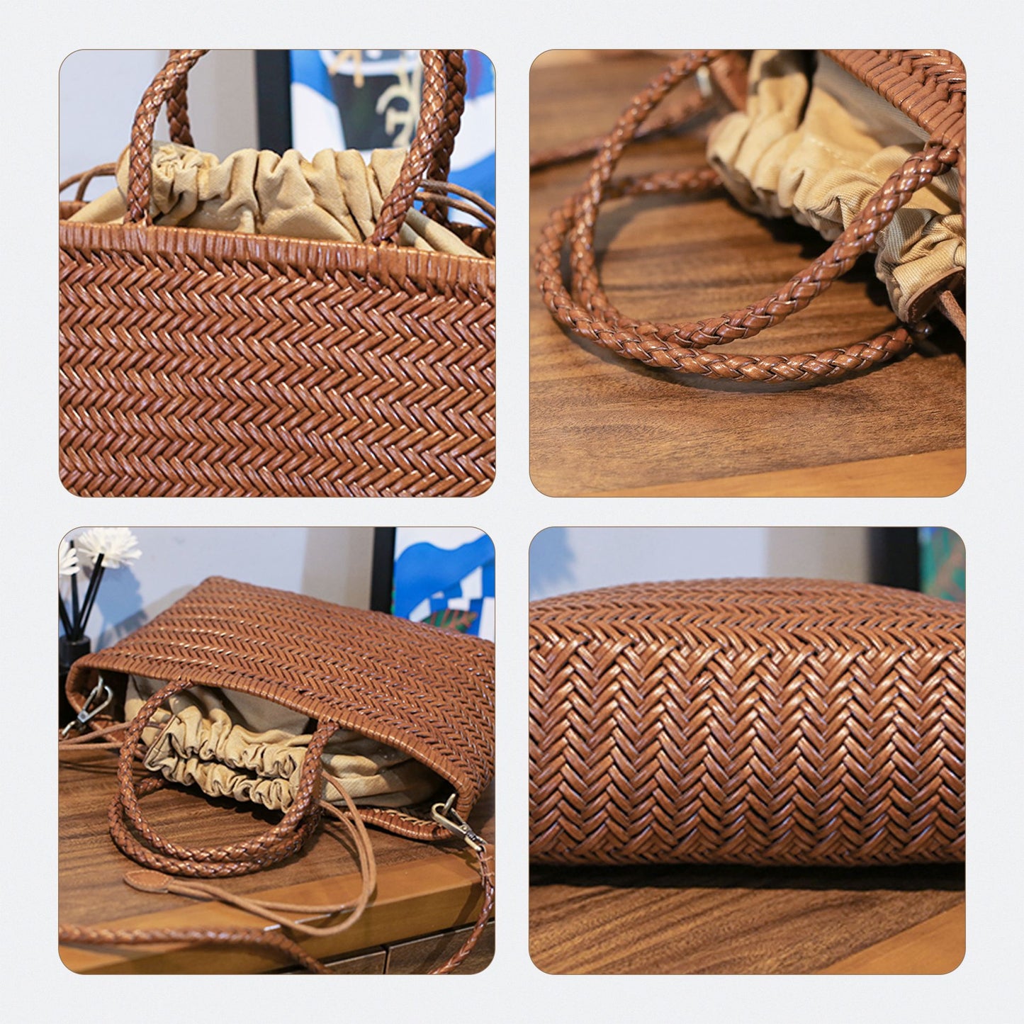 Women's Hand-woven French Style Vegetable Basket Leather Women's Handbag