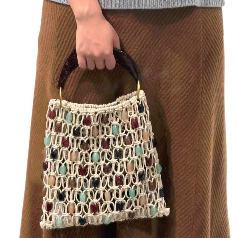 Women's Woven Beaded Decorative Hollow Holiday Fashion Handbags